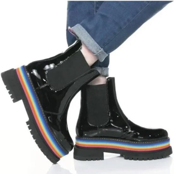 NWOT KURT GEIGER LONDON Birdie Rainbow Platform Chelsea Boot Black 6 MSRP $240 - Picture 2 of 9